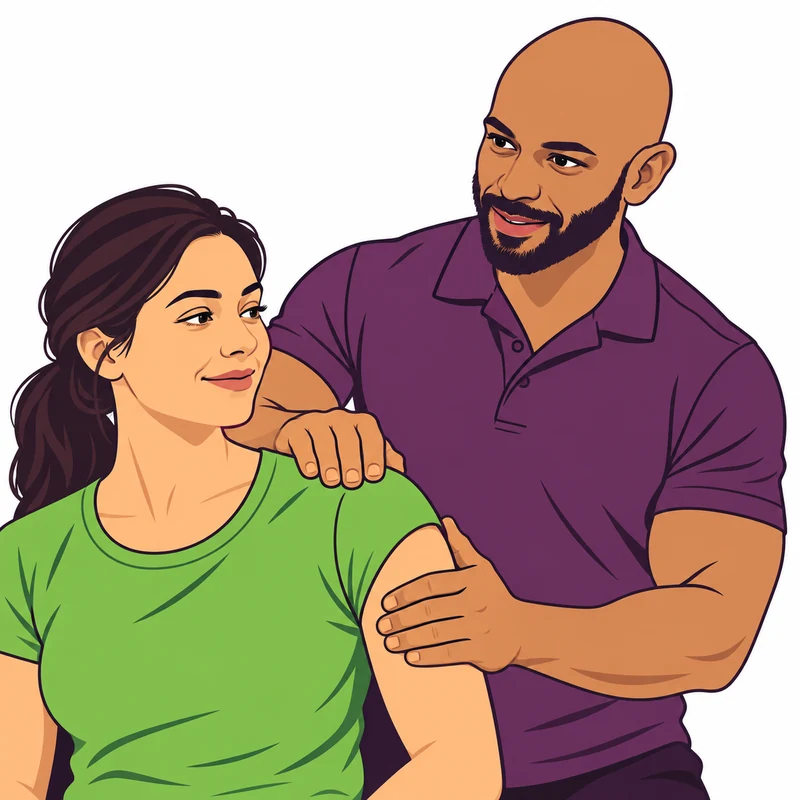 Illustration of a chiropractor placing his hands on a patient's shoulder